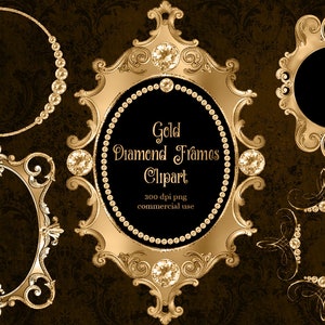 Gold Diamant Rahmen Clipart, antike ausgefallene Rahmen ClipArt, Hochzeit png kommerzielle Nutzung sofortiger Download, retro Rahmen, Diamant Einladungen
