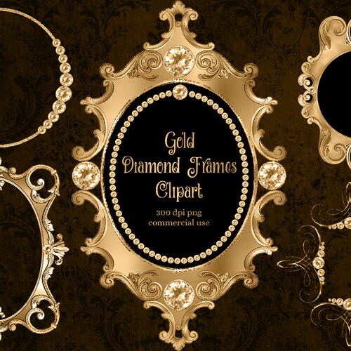 Gold Diamond Frames Clipart Antique Fancy Frame Clip Art - Etsy