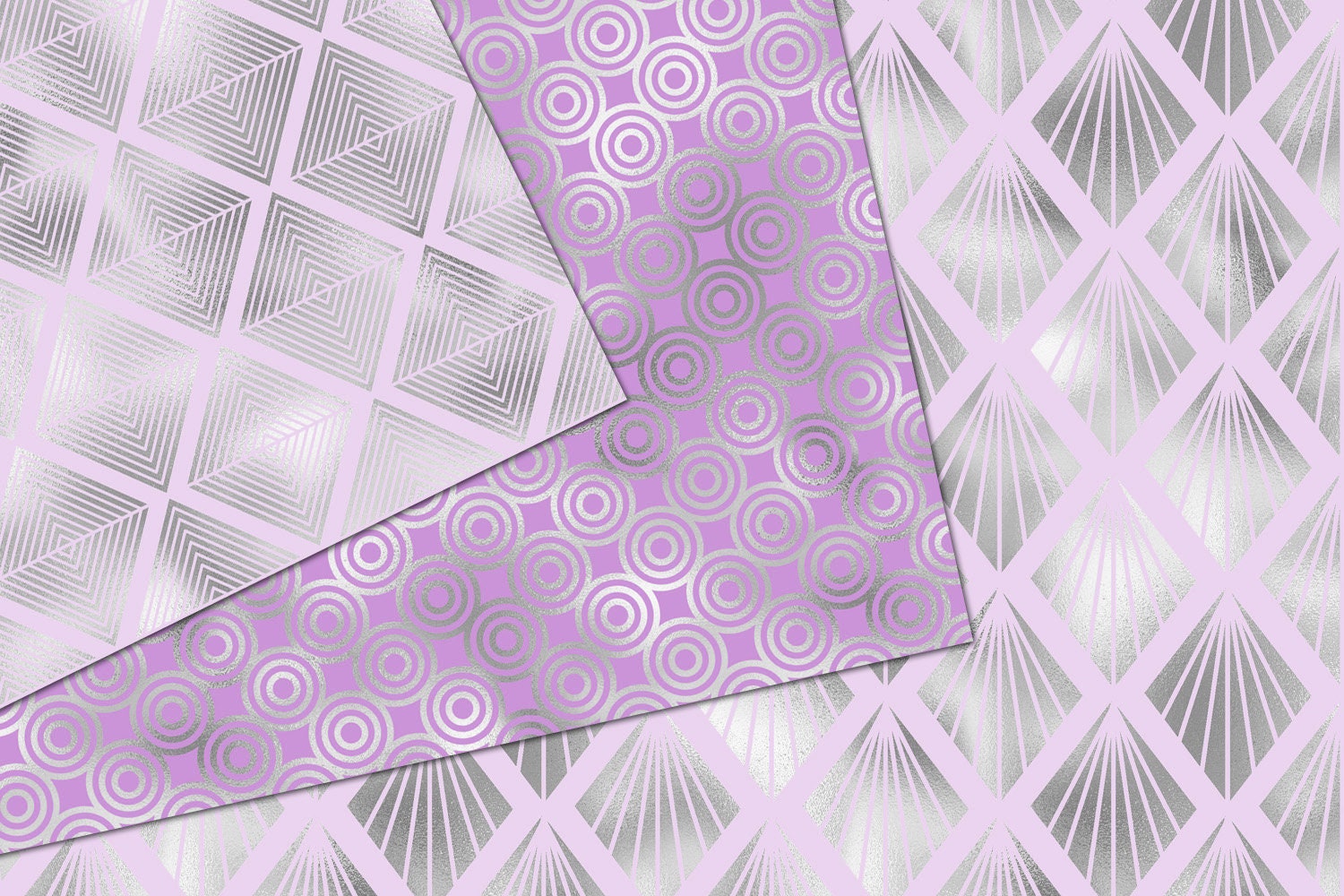 Purple and Silver Art Deco Digital Paper, Shimmering Patterns ...