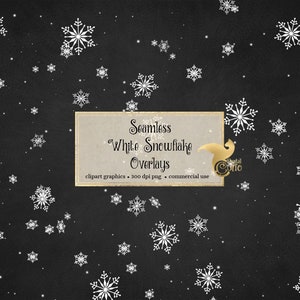 Seamless White Snowflake Overlays, snowflake patterns PNG format with transparent backgrounds instant download commercial use