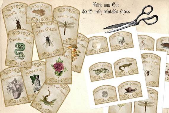 VINTAGE APOTHECARY LABELS Printable 6 Labels – Morgana Magick Spell