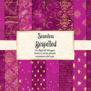 Bespeld digitaal papier, naadloze fantasie achtergronden, sterrenhemel galaxy texturen, gouden sterren, eenhoorns, draken spell boek downloaden