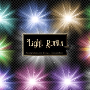 Shining Light Bursts Clipart, Sparkling Ray PNG Overlays (Digital Download)