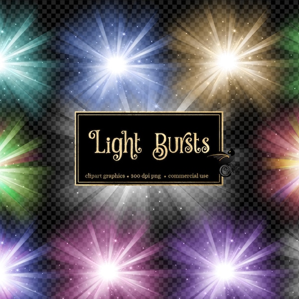 Light Bursts Clipart, digital overlays, sun burst png, star burst clip art, sparkling ray of light graphic, fireworks, divine light sunburst