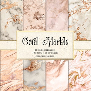Coral Marble Digital Paper, peach marble, pink marble textures, gold vein marble digital paper, marble backgrounds, scrapbooking