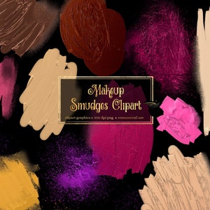Makeup Smudges Clip Art - digital cosmetics graphics with eyeshadow, lipstick and foundation smears instant download for commercial use