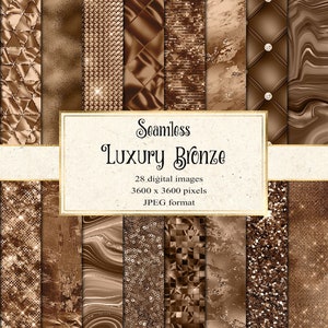 Luxury Bronze Digital Paper, seamless metallic textures, bronze glitter, dark gold foil, sequin instant download commercial use