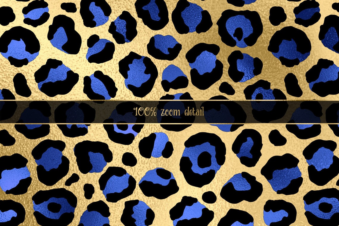 Royal Blue and Gold Leopard Digital Paper Seamless Leopard Etsy