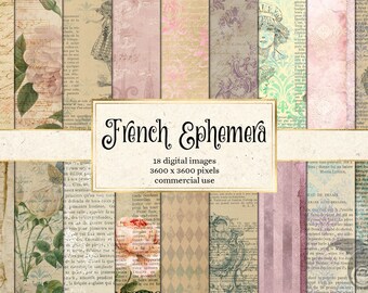 Französisches Ephemera Digitales Papier, Vintage Texturen (Digitaler Download)