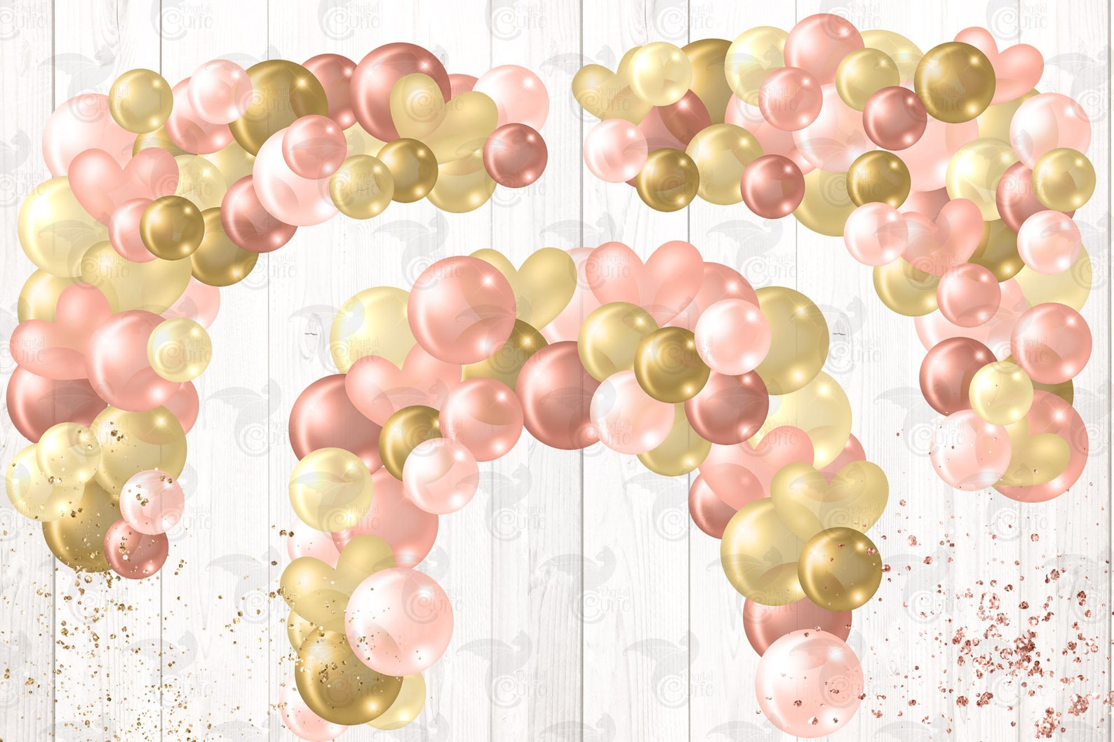 Rose and Gold Balloon Arch Clipart, Balloon Png Digital Overlays With ...