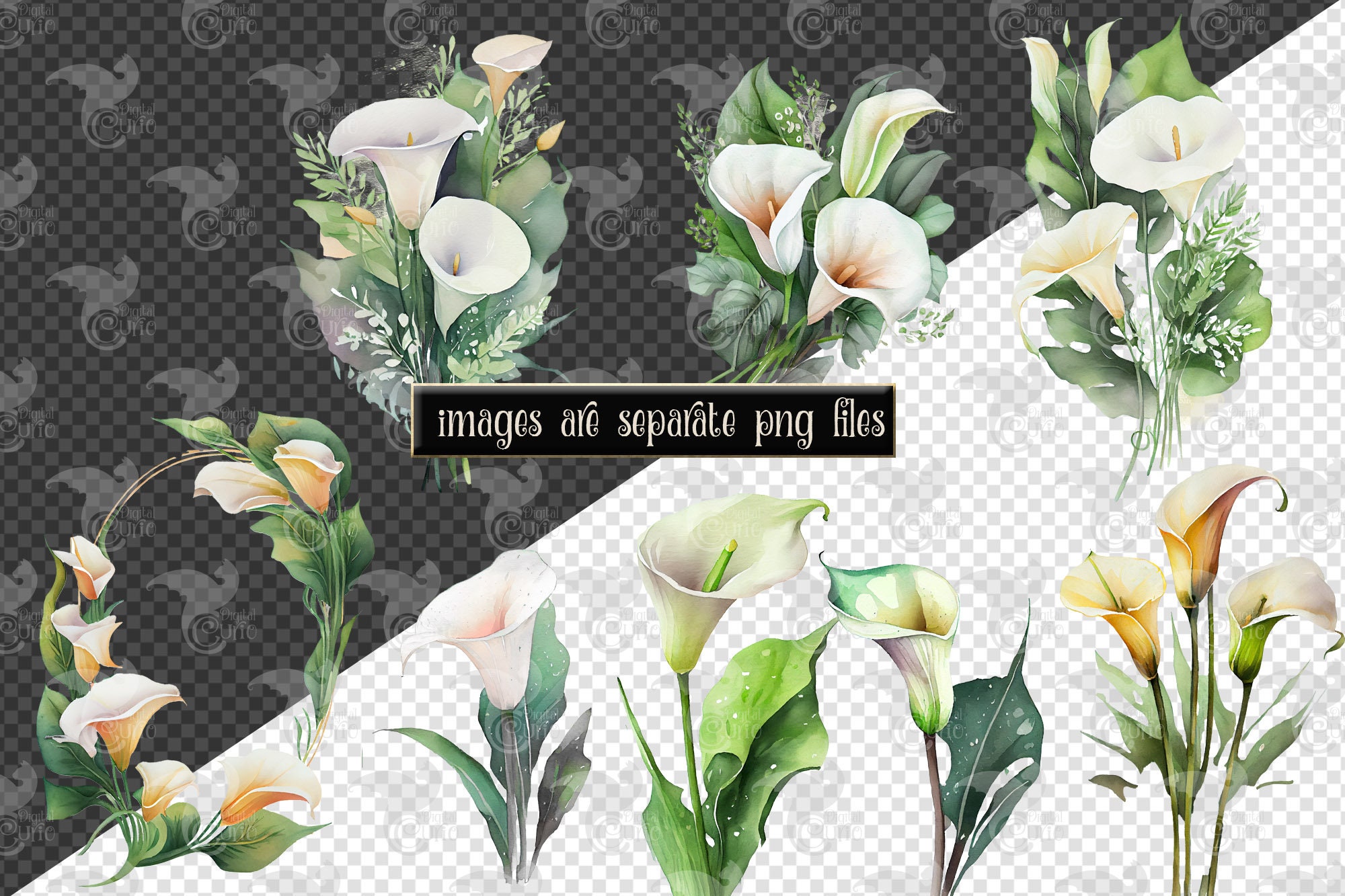 Watercolor Calla Lily Clipart – Floral Wreaths and Frames (PNG Digital ...