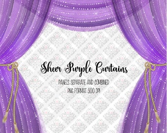 Sheer Purple Curtains Clipart, diamond curtains, diamond sparkle stage curtains, theater curtain for invitations, planner stickers, PNG file