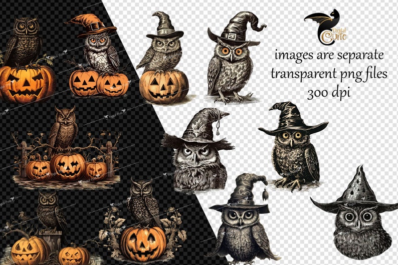 Vintage Halloween Owls Clipart, Antique Halloween Clip Art Graphics ...