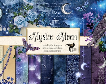 Mystic Moon Digital Scrapbook Kit, Galaxy Zodiac Clipart (Digital Download)