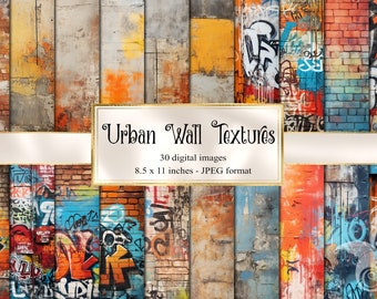 Graffiti bakstenen muur digitaal papier, stedelijke texturen (digitale download)
