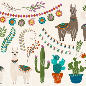 Lama Clipart - schattige lama en alpaca vector clipart met cactus en bloem graphics voor instant download commercieel gebruik
