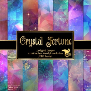 Crystal Fortune Digital Paper - mystical textures with starry night skies, handwriting and nebula instant download commercial use