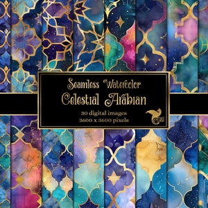 Aquarel Celestial Arabian Digital Paper - naadloze afdrukbare digitale achtergronden voor commercieel gebruik