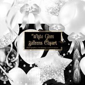 White Glam Balloons Clipart - digitale clip art graphics voor bruiloft of feestuitnodigingen en ontwerpen voor commercieel gebruik