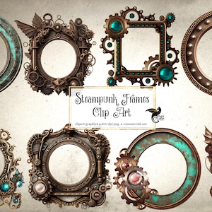 Steampunk Frames Clipart - gráficos de clip art e folhas de colagem para arte alterada ou revistas inúteis, download instantâneo para uso comercial