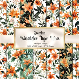 Papel digital aquarela Tiger Lily, papel de scrapbook para impressão com texturas perfeitas