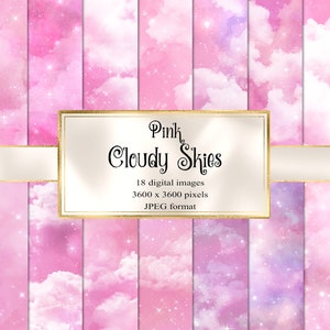Pink Cloudy Skies Digital Paper - sterren en wolken galaxy achtergrondstructuren voor commercieel gebruik