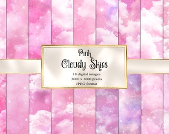 Pink Cloudy Skies Digitales Papier - Sternen und Wolken Galaxie Hintergrundtexturen für den kommerziellen Gebrauch
