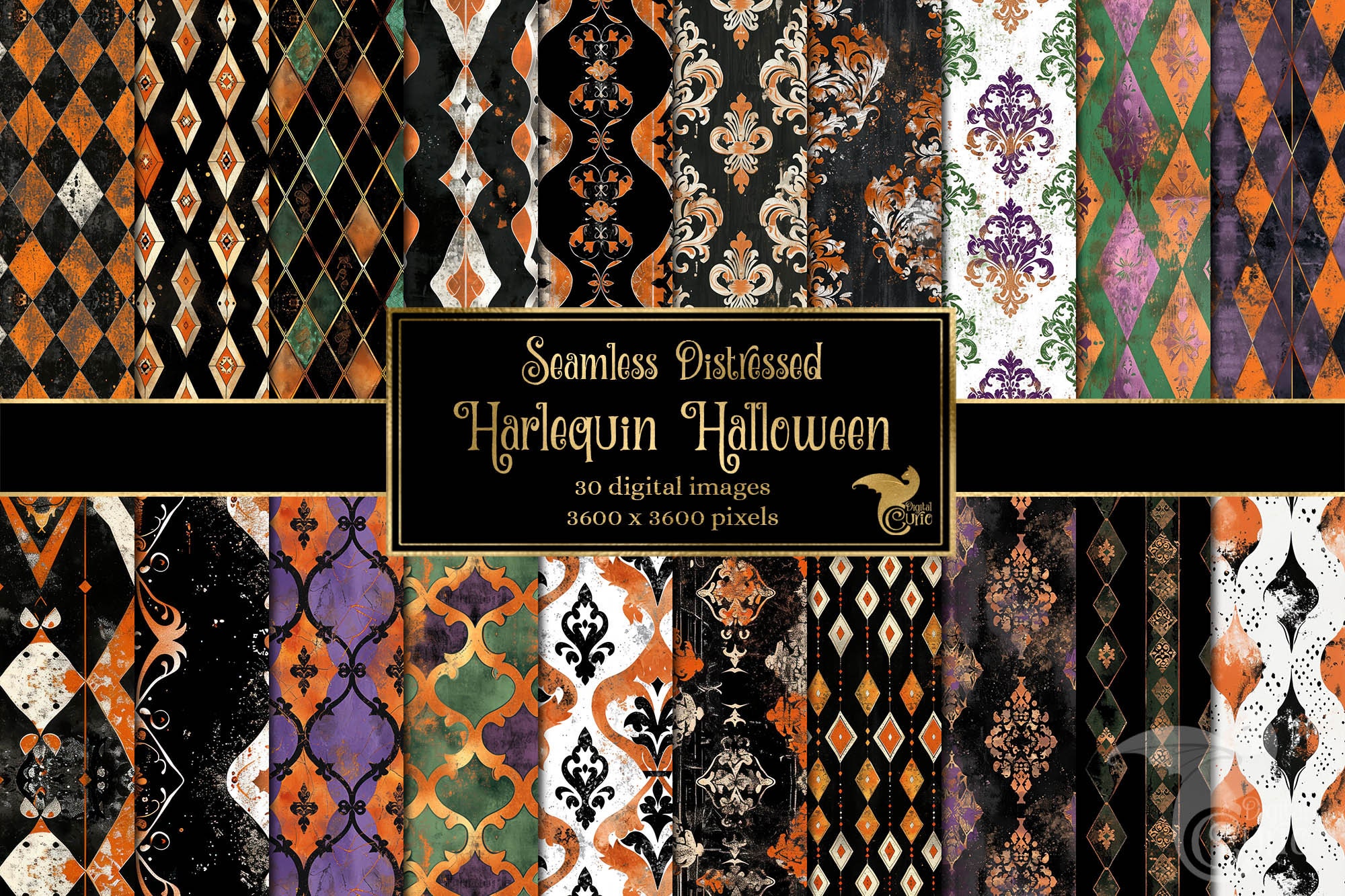 Distressed Harlequin Halloween Digital Paper - Seamless Printable ...