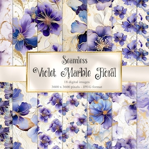Papel digital floral de mármol violeta - Patrones japoneses, papel de álbum de recortes imprimible de descarga instantánea imprimible sin costuras para uso comercial