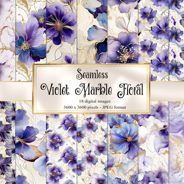 Violet Marble Floral Digital Paper - Japanese patterns, seamless printable instant download printable scrapbook paper for commercial use