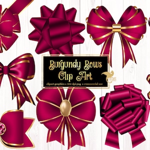 Burgundy Bows Clip Art -  satin bow clipart in png format instant download for commercial use