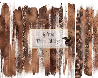 Bronze Glitter Paint Strokes Clipart, Digital PNG (Digital Download)