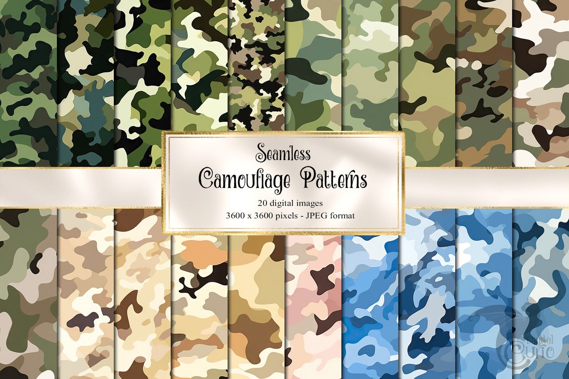 Camouflage Digital Paper, Seamless Military Camo Patterns, Instant ...
