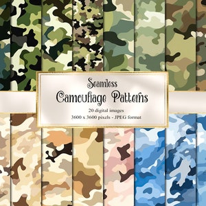 Camouflage Digital Paper, seamless military camo patterns, instant download for commercial use