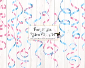 Pink and Blue Ribbon Clip Art - curling ribbons in png format instant download for commercial use