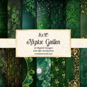 Mystic Garden Digital Paper, Grunge Green Textures (Digital Download)