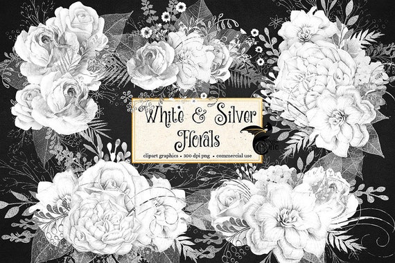 Floral Bloom White Roses Wallpaper Flowers Silver Glitter Shimmer