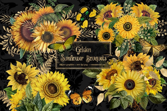 Embellishments PNG Flower clipart Sunflower clip art 50/% OFF Beautiful Sunflower Clipart Illustration Scrapbooking Party Invitations