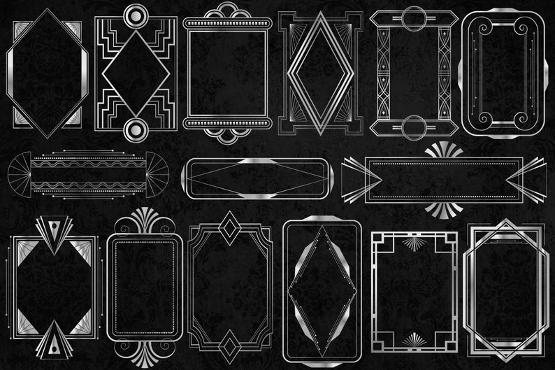 Silver Art Deco Frames Clipart - Vintage Vector PNG (digital Download ...