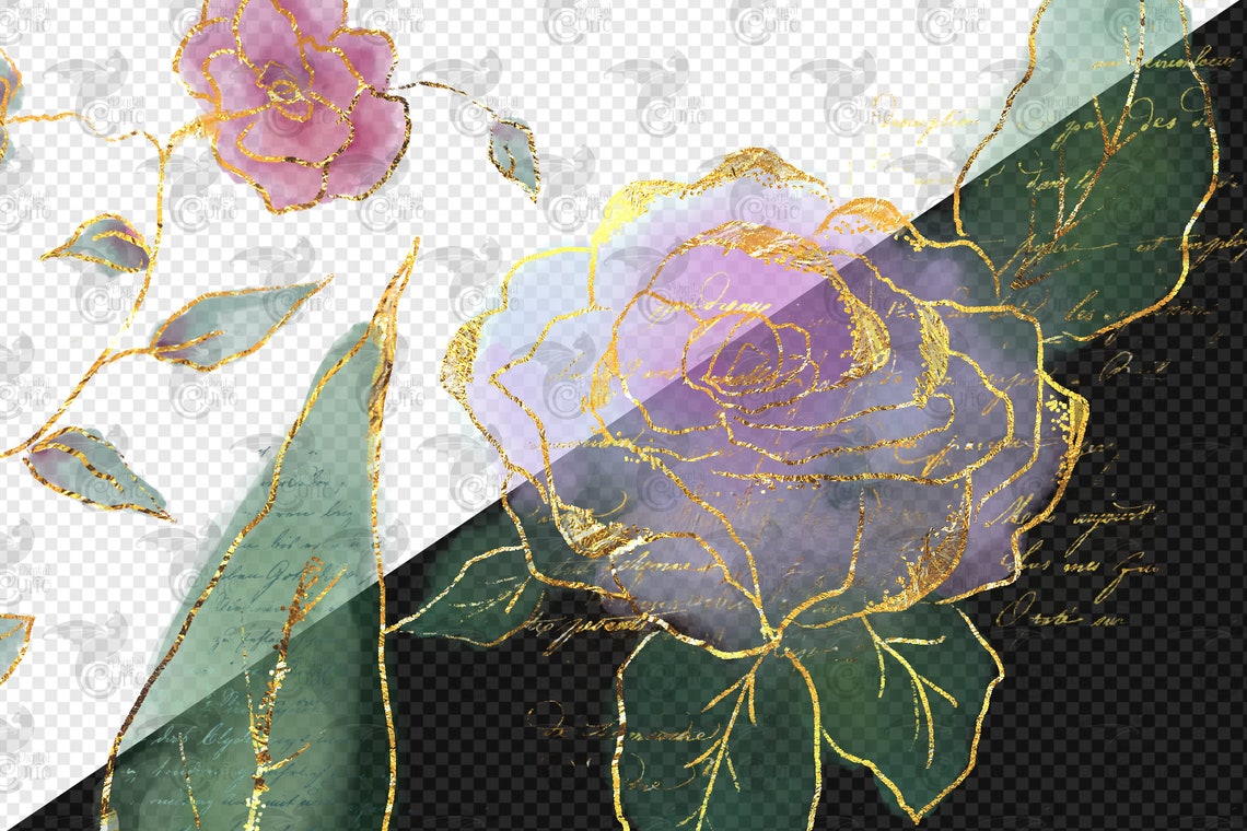 Mixed Media Rose Clipart Digital Flower Clip Art Graphics in - Etsy