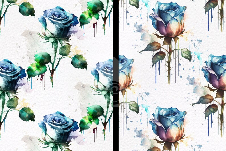 Blue Watercolor Roses Digital Paper, Seamless Floral Texture (digital ...