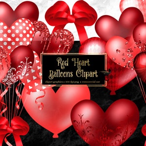 Red Heart Balloons Clipart - digitale clip art graphics voor uitnodigingen voor een feest en ontwerpen voor commercieel gebruik