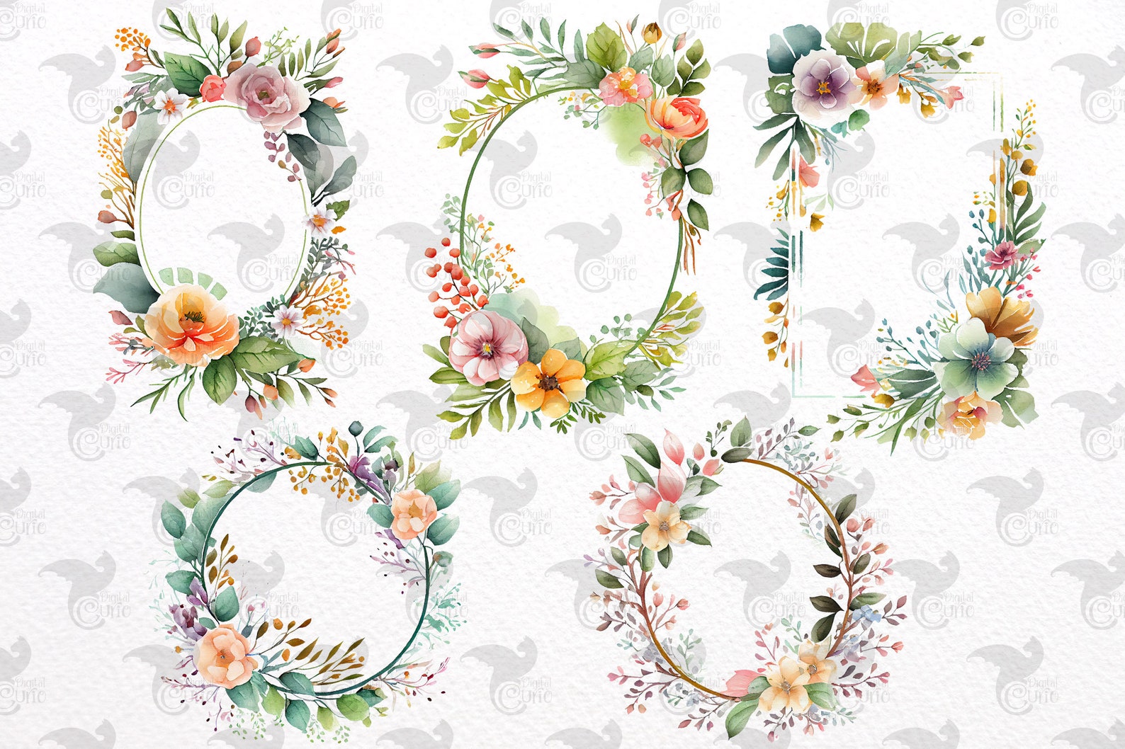 Watercolor Floral Frames Clipart – Springtime Wildflower PNG (digital ...