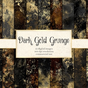 Carta digitale Grunge oro scuro, sfondi con texture invecchiata nera e oro con download immediato di lamina d'oro metallizzata per uso commerciale