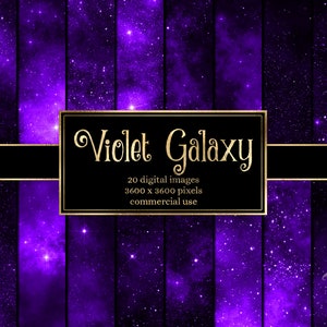 Papel digital Violet Galaxy Backgrounds - texturas do espaço sideral com céus noturnos estrelados roxos e nebulosa download instantâneo para uso comercial