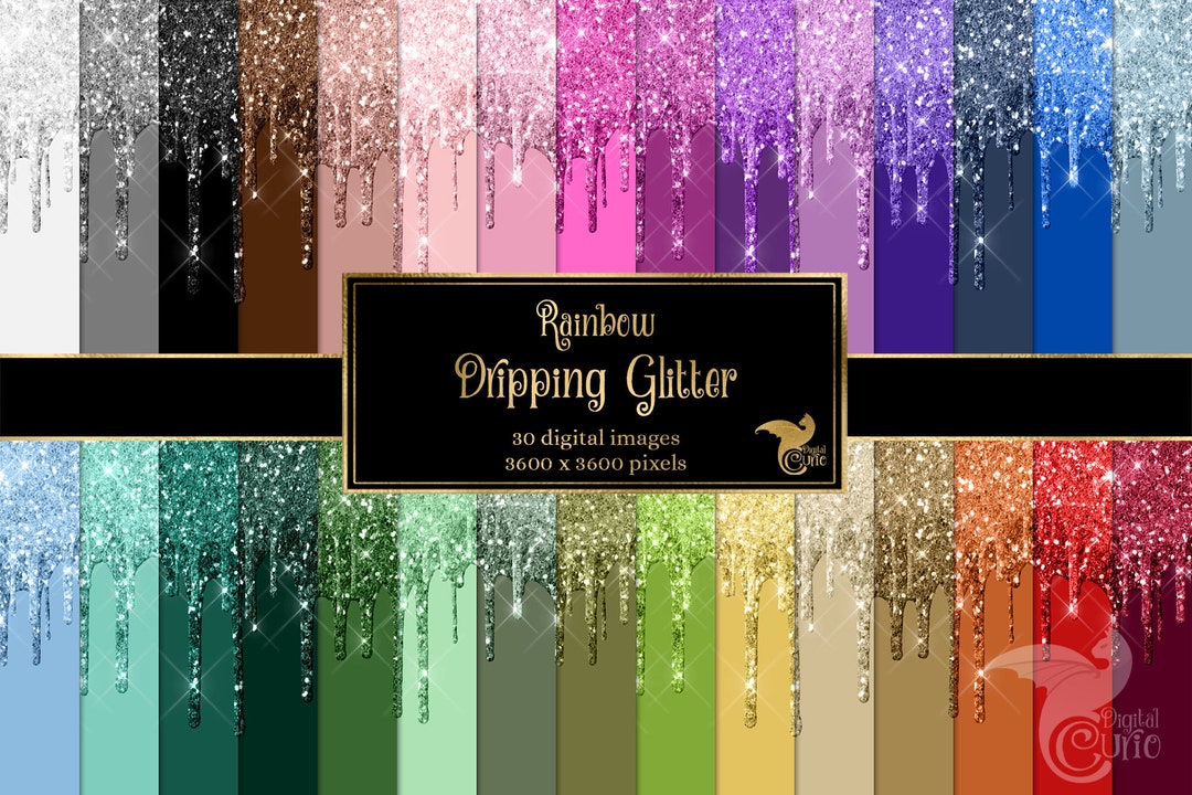Rainbow Glitter Drip Digital Paper, Scrapbook Backgrounds (digital ...