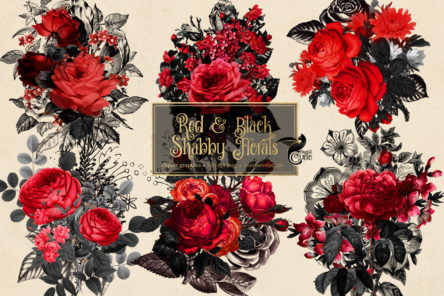 Black and 2025 red floral