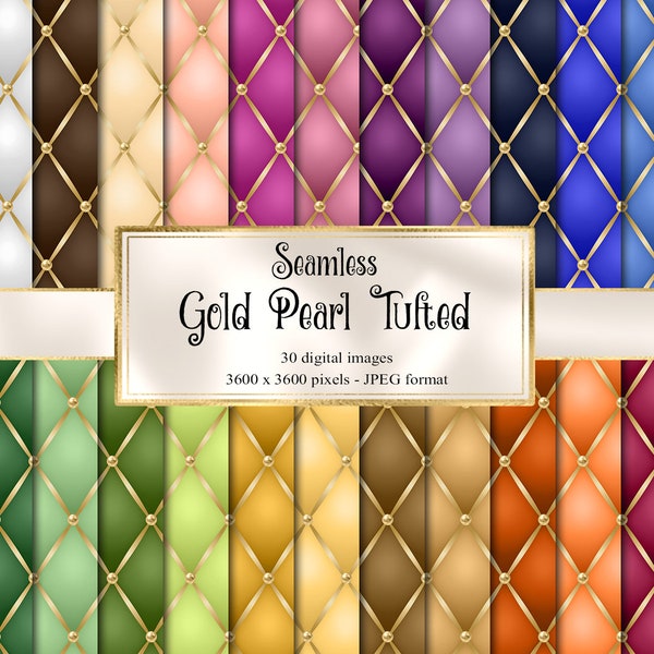 Gold Pearl Tufted Digital Paper - Luxury Quilted backgrounds, upholstery princess scrapbook paper, printable quilting texture background