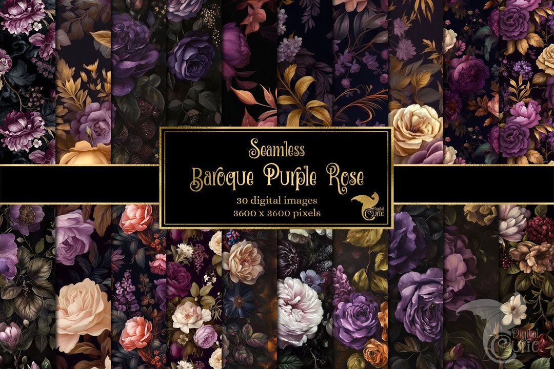 Baroque Purple Rose Digital Paper, Gothic Floral Backgrounds (digital ...