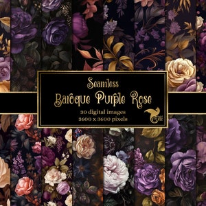 Barock Purple Rose Digital Paper, nahtlose dunkle florale Hintergründe Muster gothic rokoko florale Ölfarben Texturen